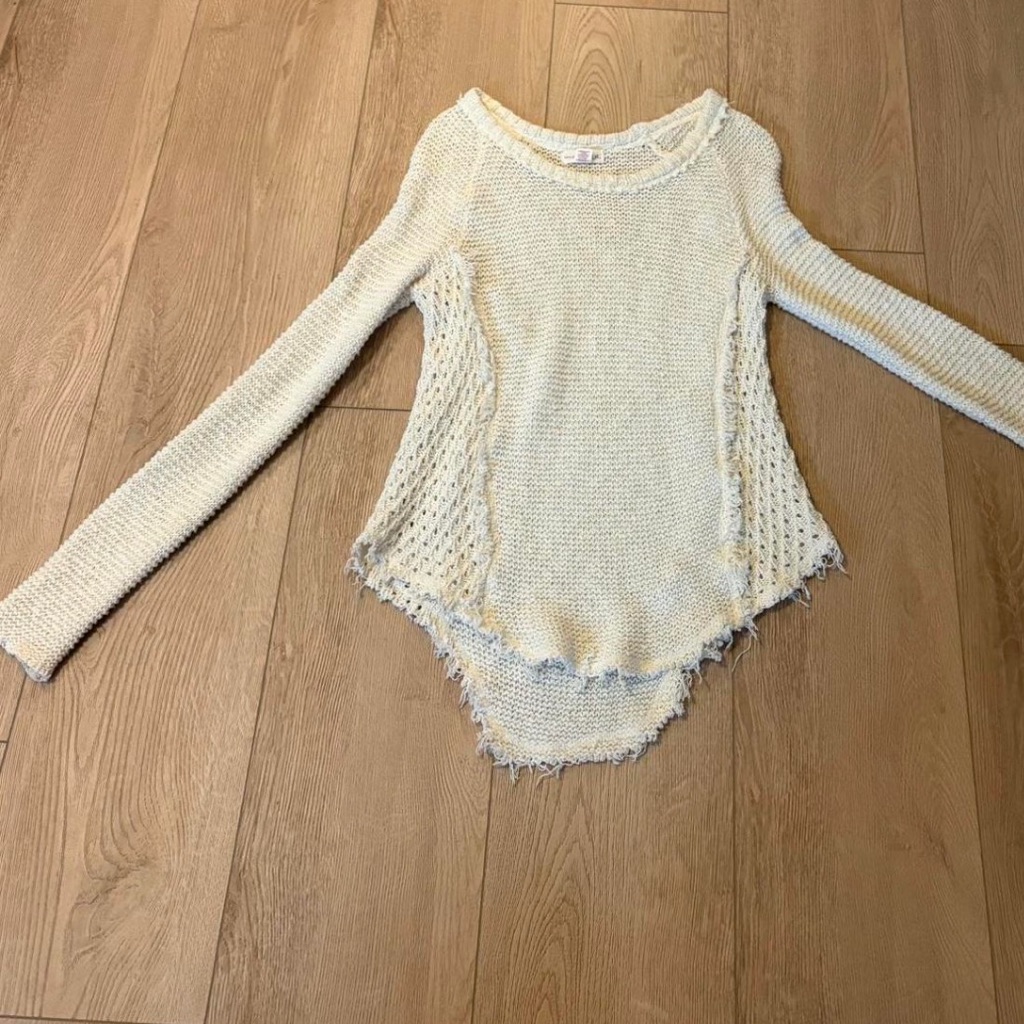 Light Cream Distressed Open-Knit Sweater